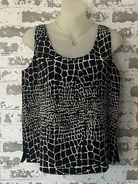 Ann May Silk Tank Top Black White Abstract Print Sleeveless tank Blouse S